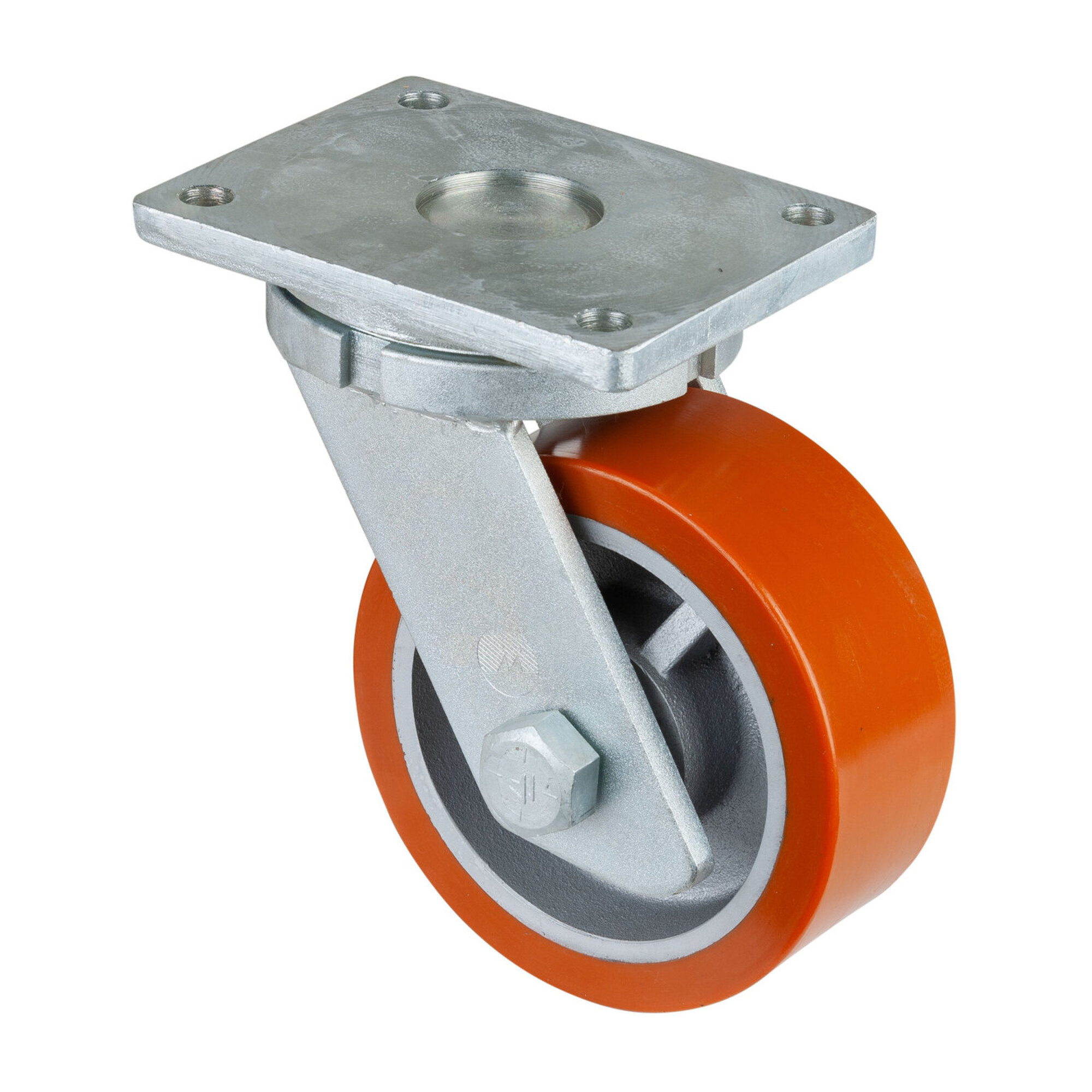 BS Schwerlast-Lenkrolle D.200mm Trgf. 1400kg Guß-Polyurethan Platte L200xB160mm ; BS Rollen