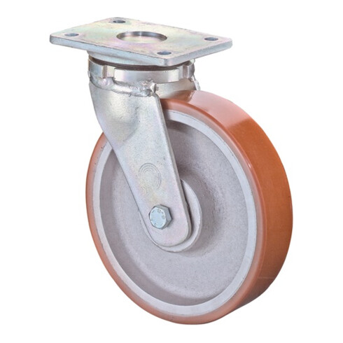 BS Schwerlast-Lenkrolle D.250mm Trgf. 2200kg Guß-Polyurethan Platte L255xB200mm