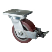 BS Schwerlastlenkrolle D.250mm Trgf. 2200kg m.Feststeller Guß-PU Platte L255xB200mm