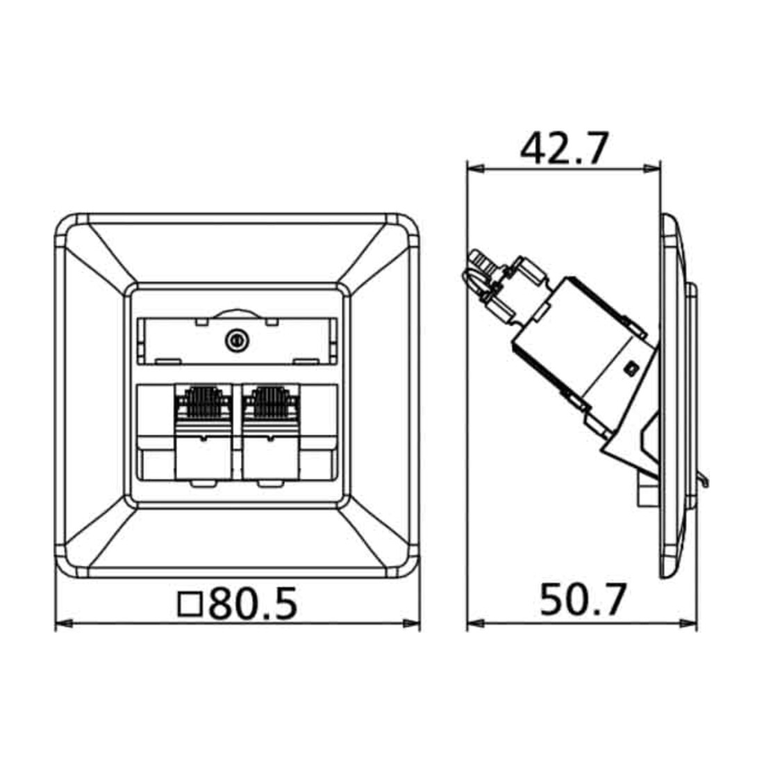 BTR NETCOM Boîte de connexion C6A module encastré 2 ports 180°, blanc TN C6Amod-2UP-180rw