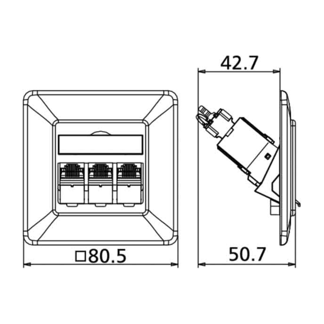 BTR NETCOM Prise de connexion C6A module encastré 3 ports 180°, blanc TN C6Amod-3UP-180rw