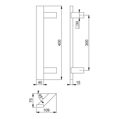 Bügelgriff E5724 VA Farb-Nr. F69 A. 300mm L.400mm schräg HOPPE