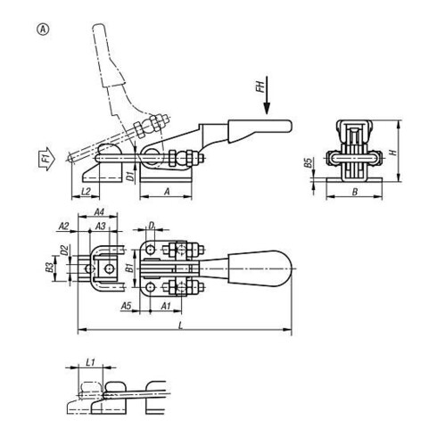 Bügelspanner Horizontal, Standard m. Gegenhalter, Form:A, F1=1600, Stahl vz
