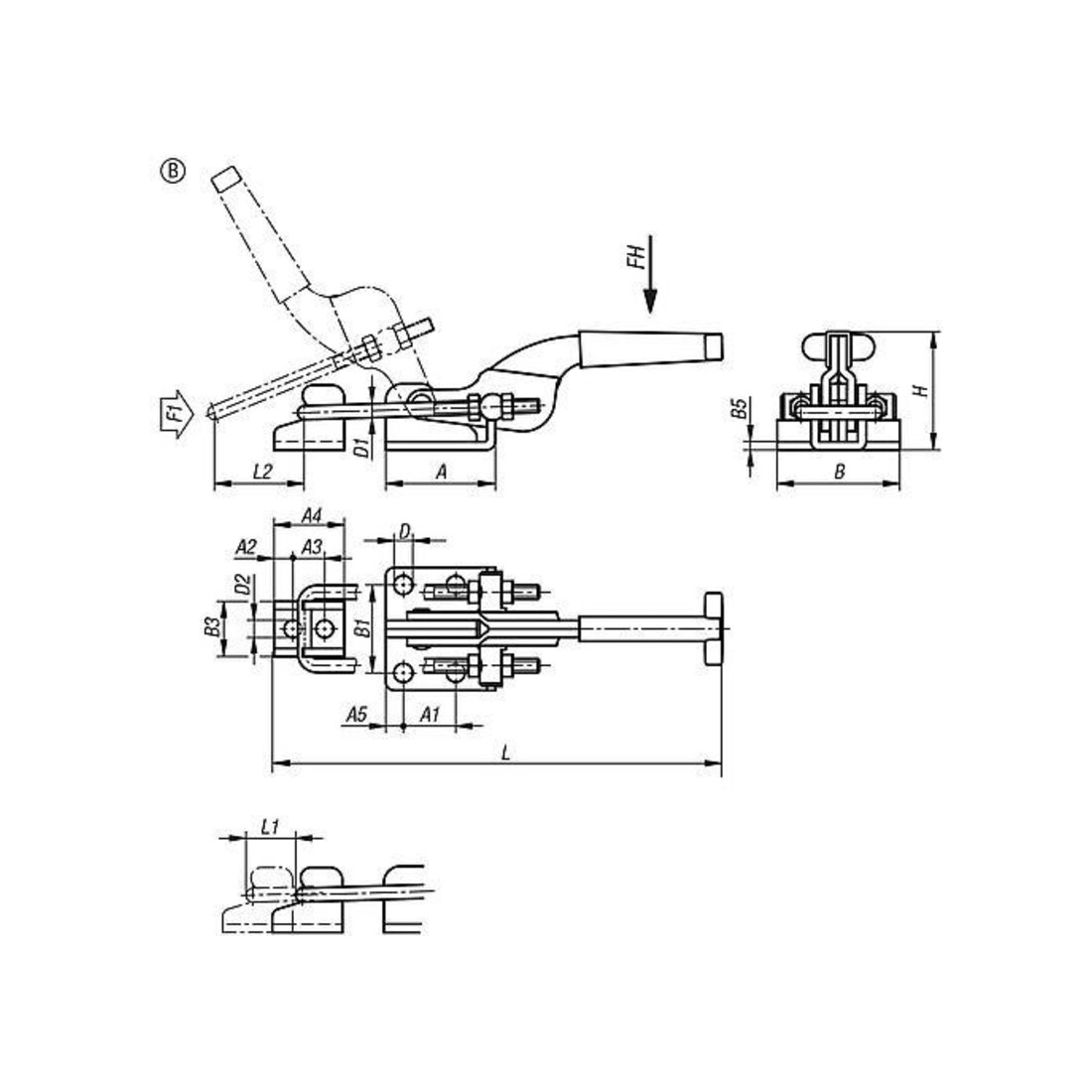 Bügelspanner Horizontal, Standard m. Gegenhalter, Form:B, F1=3000, Stahl vz