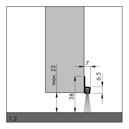 Bürstendichtung L.1000mm B.7mm Gesamt-H.38mm m.strapazierfähiger Bürs.ELLEN