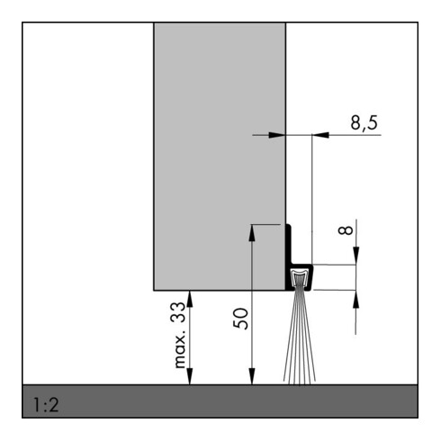 Bürstendichtung L.1000mm B.8,5mm Gesamt-H.50mm m.strapazierfähiger Bürs.ELLEN