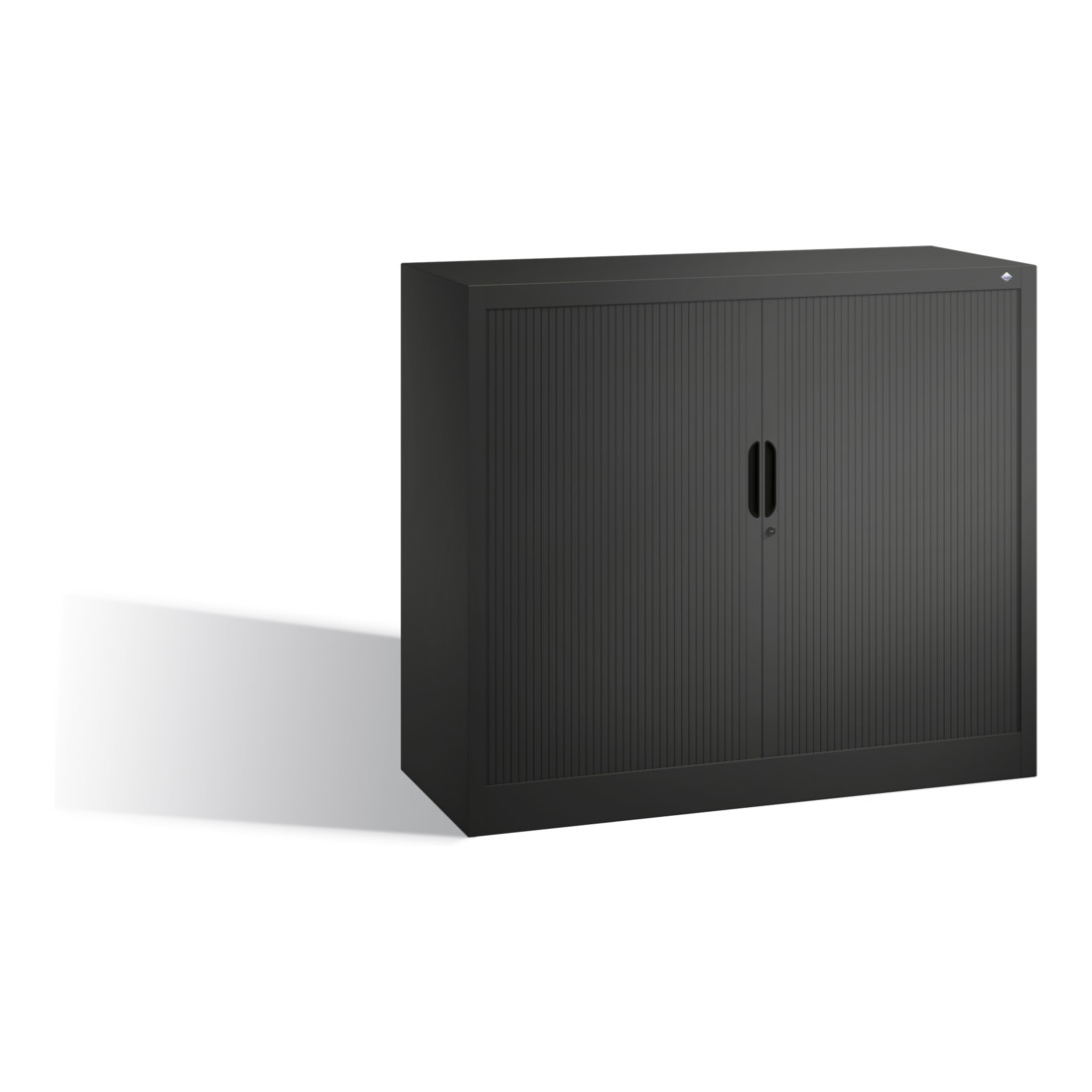Buffet à dossiers C+P Omnispace avec volet roulant, 2 hauteurs de dossiers, H1030xL1200xP420mm gris noir
