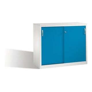 Buffet Acurado avec portes coulissantes, 2 hauteurs de dossier, H1000xL1200xP500mm face avant bleu clair carrosserie gris clair