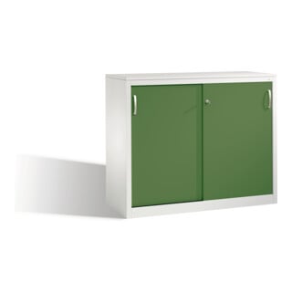 Buffet Acurado avec portes coulissantes, 2 hauteurs de dossier, H1000xL1200xP500mm Reseda vert façade carrosserie gris clair