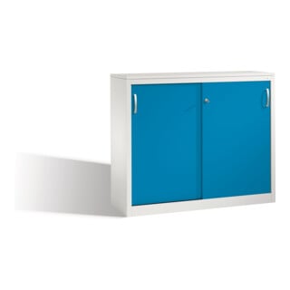 Buffet Acurado avec portes coulissantes, 2 hauteurs de dossier, H1000xW1200xD400mm avant bleu clair carrosserie gris clair