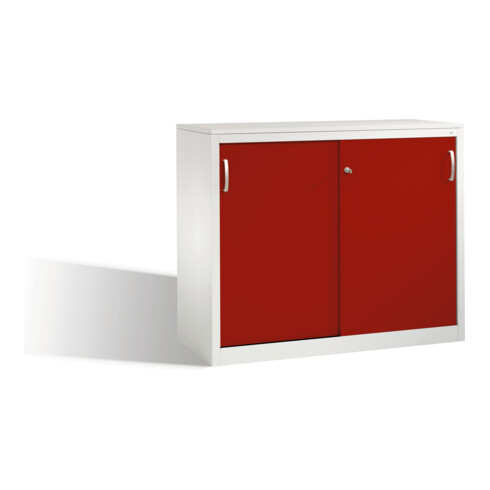 Buffet Acurado avec portes coulissantes, 2 hauteurs de dossier, H1000xW1200xD500mm face avant rouge rubis corps gris clair