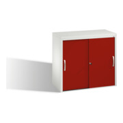 C+P File sideboard Acurado avec portes coulissantes et étagères Façade rouge rubis Corps gris clair
