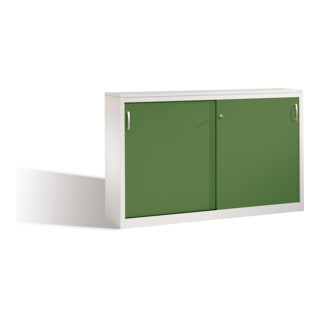 Buffet Acurado avec portes coulissantes, 2 x 2 hauteurs de dossier, H1000xL1600xP400mm Reseda vert façade carrosserie gris clair