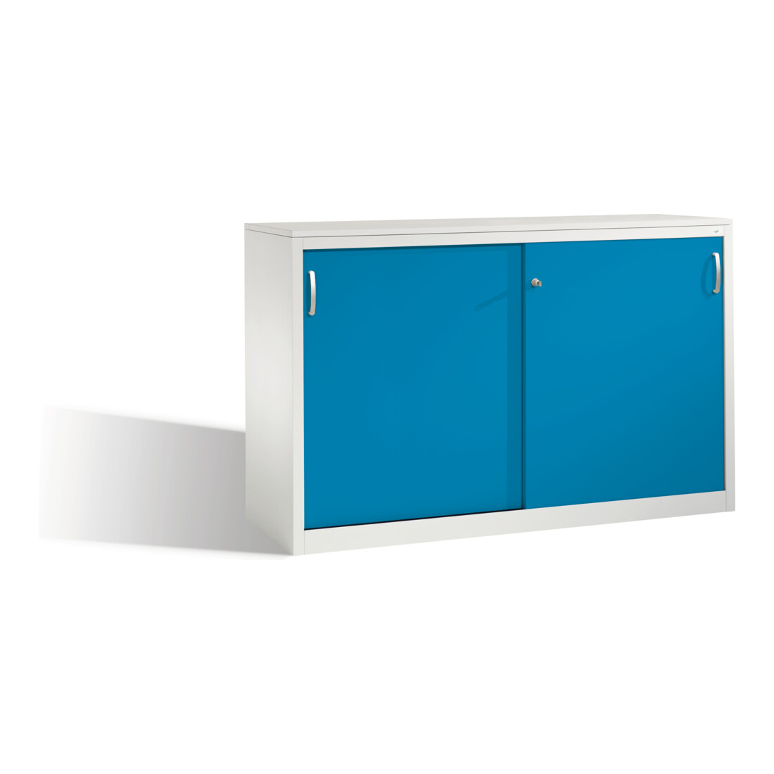 Buffet Acurado avec portes coulissantes, 2 x 2 hauteurs de dossier, H1000xW1600xD500mm face avant bleu clair corps gris clair