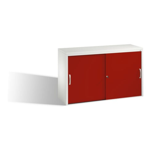 Buffet Acurado avec portes coulissantes, 2 x 2 hauteurs de dossier, H720xL1200xP400mm, face avant rouge rubis Corps gris clair