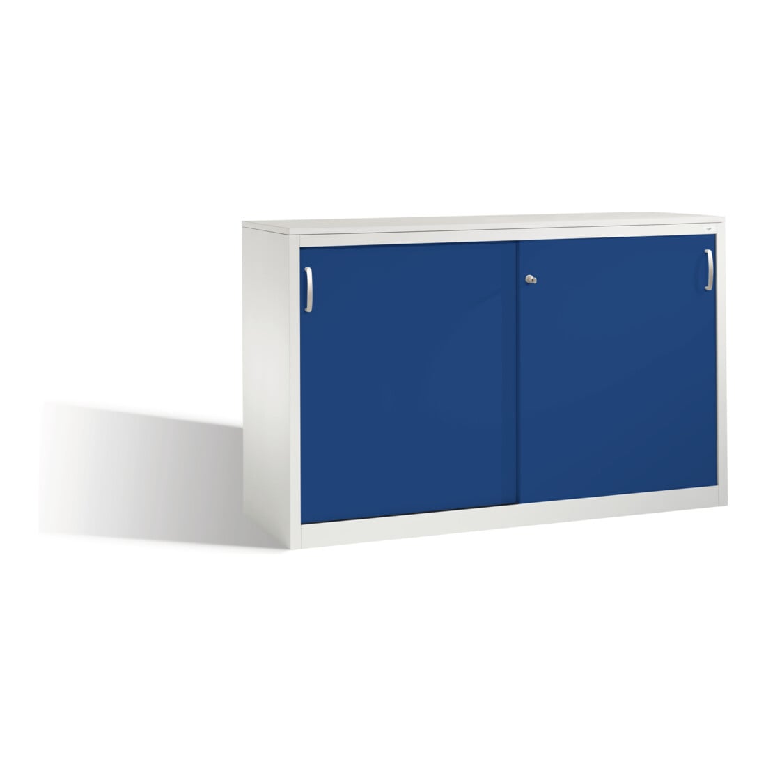 Buffet Acurado avec portes coulissantes, 2 x 2 hauteurs de dossiers, H1000xL1600xP500mm Façade Gentiane bleu carrosserie gris clair