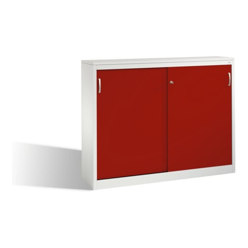 Buffet Acurado avec portes coulissantes, 2 x 3 hauteurs de dossier, H1200xL1600xP400mm, face avant rouge rubis Corps gris clair