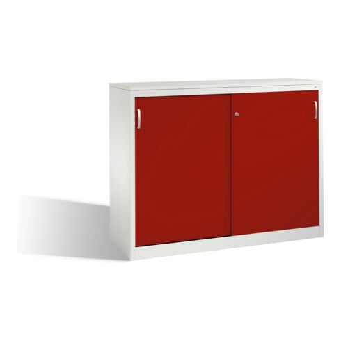 Buffet Acurado avec portes coulissantes, 2 x 3 hauteurs de dossier, H1200xL1600xP500mm, face avant rouge rubis Corps gris clair