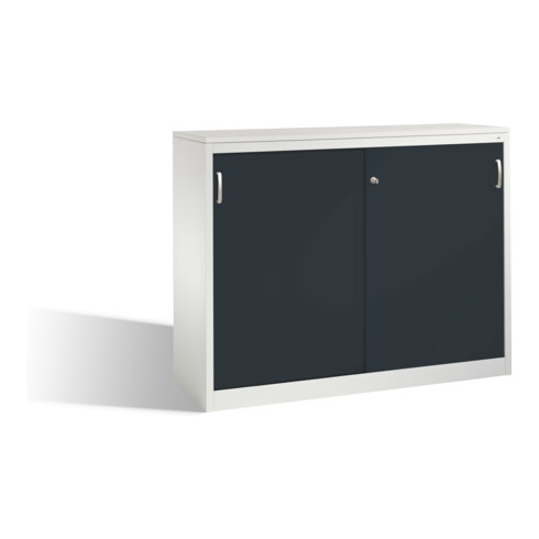 Buffet Acurado avec portes coulissantes, 2 x 3 hauteurs de dossiers, H1200xL1600xP500mm façade avant noir gris caisson gris clair gris clair