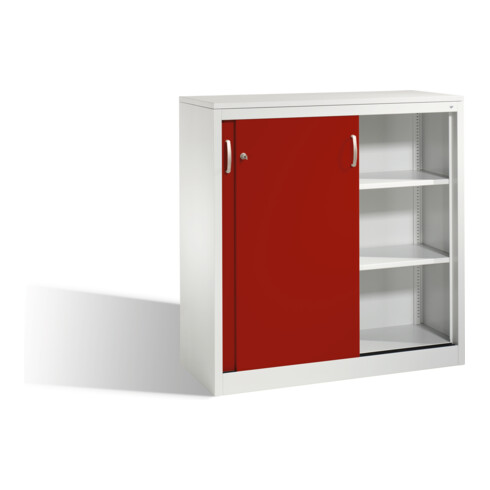Buffet Acurado avec portes coulissantes, 3 hauteurs de dossier, H1200xL1200xP500mm face avant rouge rubis corps gris clair