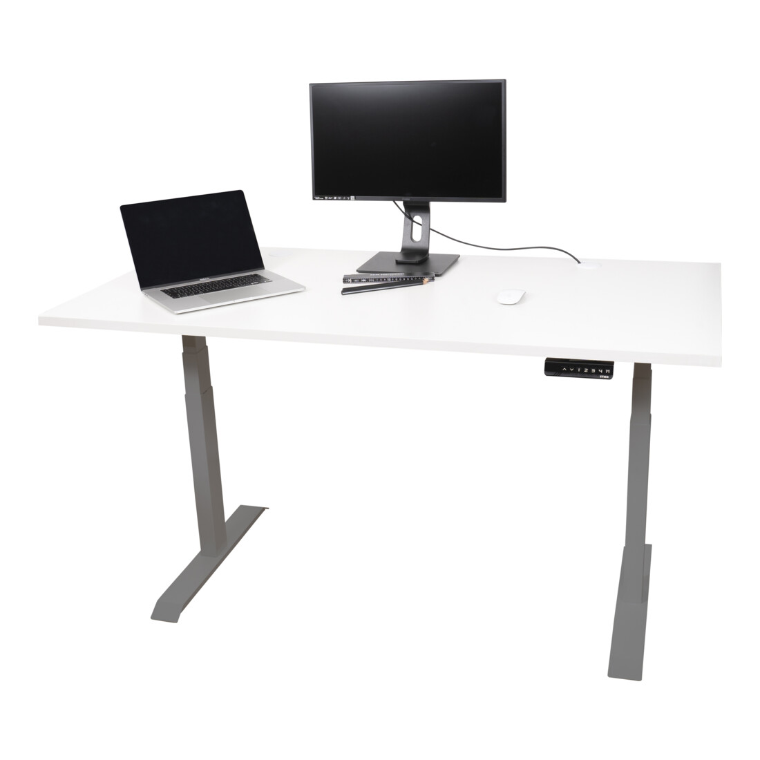 STIER Bureau à hauteur réglable électriquement TSR blanc/argenté