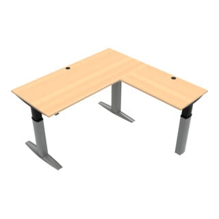 Bureau d'angle &agrave; r&eacute;glage en hauteur &eacute;lectrique STIER 501-23 180x180 cm, m&eacute;lamin&eacute; h&ecirc;tre 68-120 cm