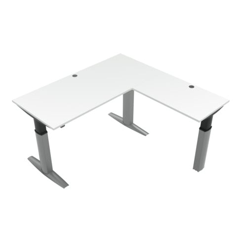 Bureau d'angle à réglage en hauteur électrique  STIER 501-23 180x180 cm, mélaminé blanc 68-120 cm