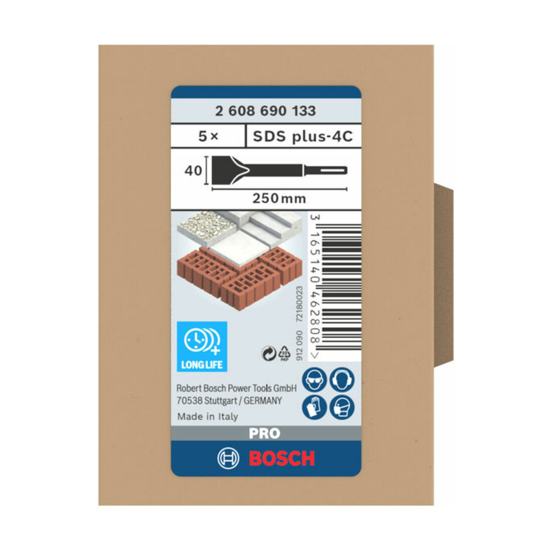 Burin à bêche Bosch avec support SDS-plus, 250 x 40 mm