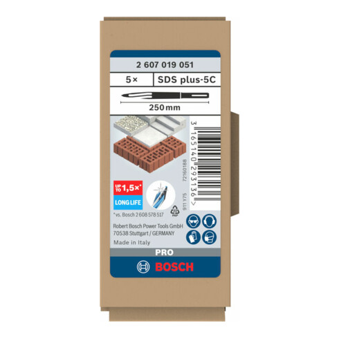Burin pointu SDS-plus, 250 mm, paquet de 5
