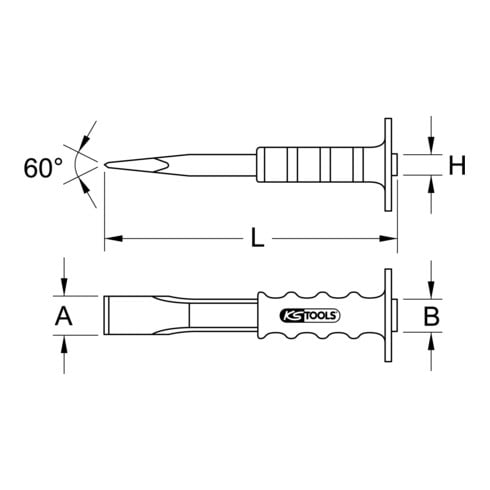 KS Tools Burin à joint avec poignée de protection des mains, plat ovale, 250 mm