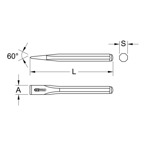 KS Tools burin plat, 8 tranchants