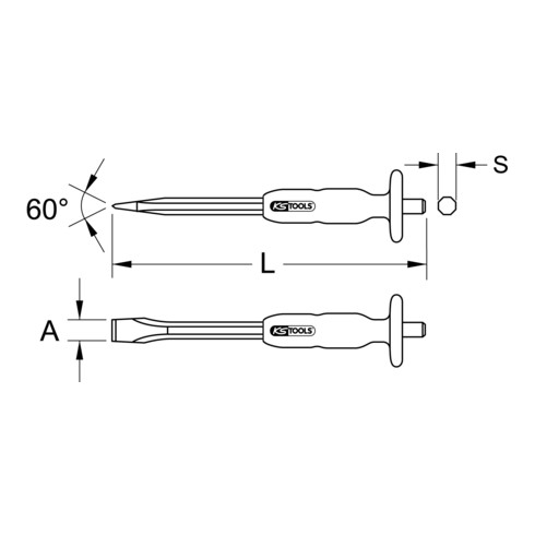 KS Tools Burin plat avec manche de protection de la main