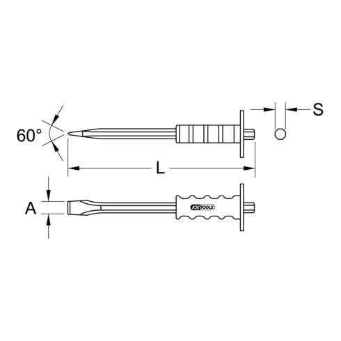 KS Tools Burin plat avec poignée de protection des mains, 8 tranchants