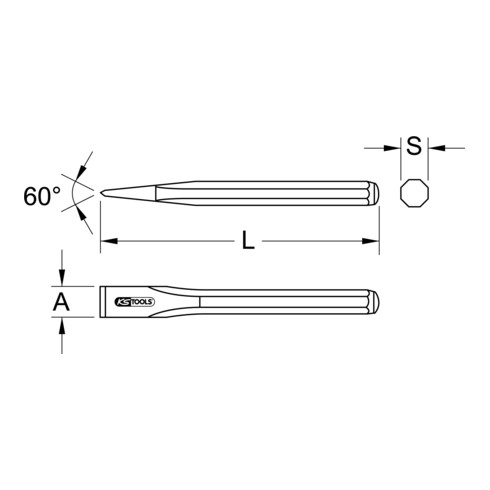 KS Tools burin plat, 8 tranchants