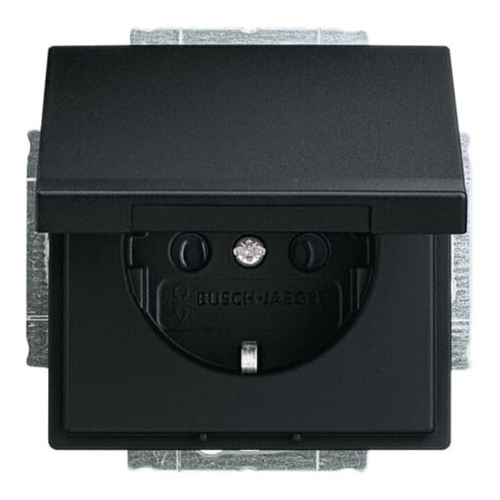 Busch-Jaeger Prise encastrée à volet, noir mat 20 EUK-885