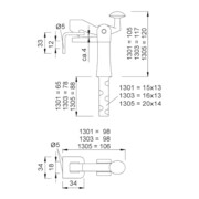 Butée de portail 1301/1303/1305 GT noir 117mm 16x13mm KWS-2