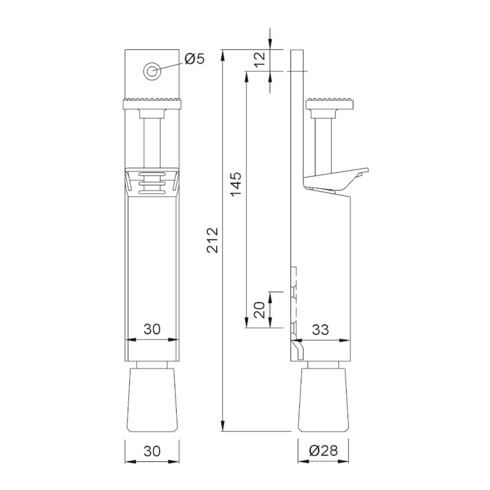 Butée de porte 1081.02 Alu.argent.laqué.course.30mm Assemblage de porte
