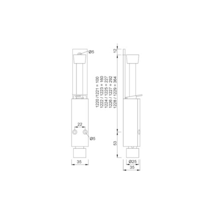 Butée de porte 1222.02 Alu.argent.laqué.Hubh.60mm Ensemble de porte