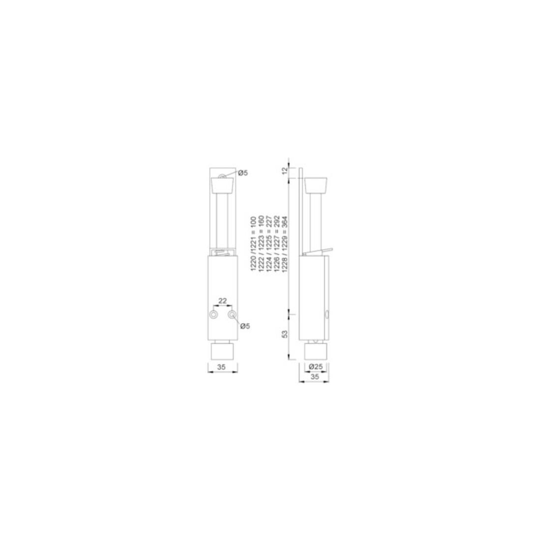 Butée de porte 1222.02 Alu.argent.laqué.Hubh.60mm Ensemble de porte