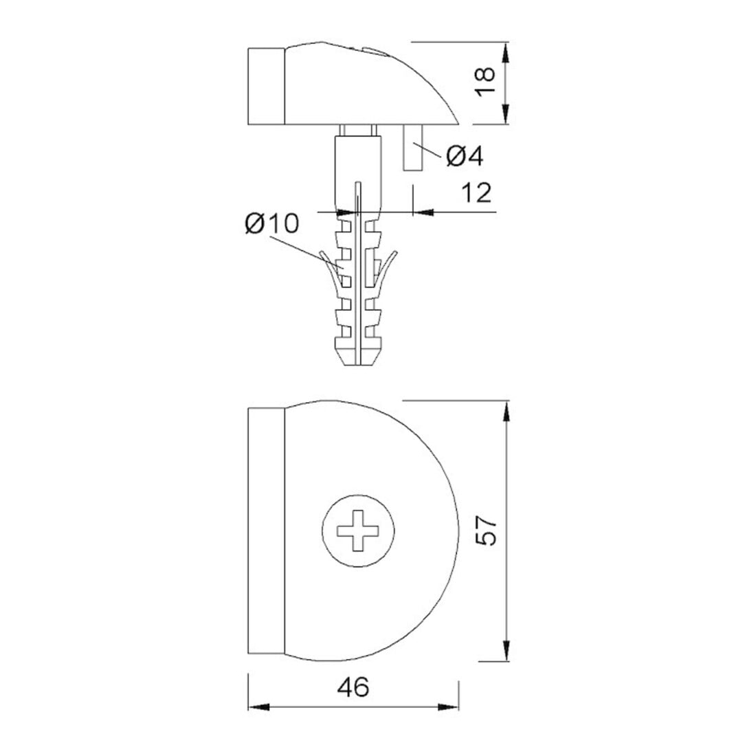 Butée de porte 2001.31 H.18mm LM.silberf.elox.dowel assembly