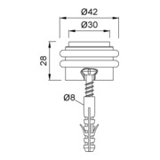 Butoir de porte de sol 2053.31 D.42mm H.28mm Alu.silberf.elox.dowel mounting KWS-4