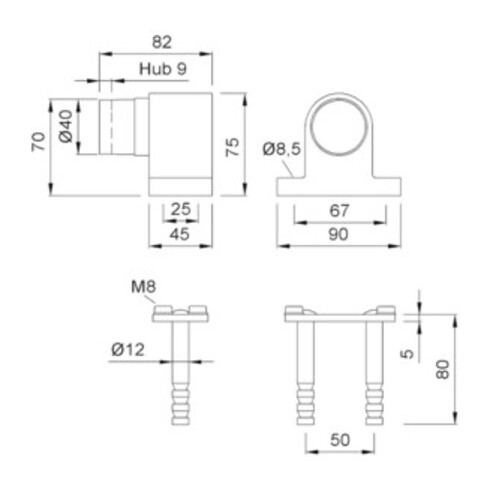 Butoir de porte Woelm KWS 2024.02, à visser, en aluminium laqué argent.