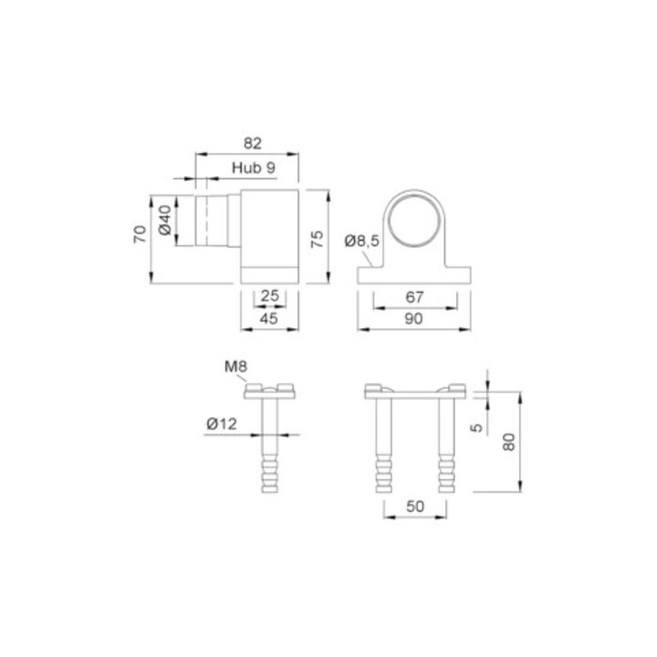 Butoir de porte Woelm KWS 2024.02, à visser, en aluminium laqué argent.