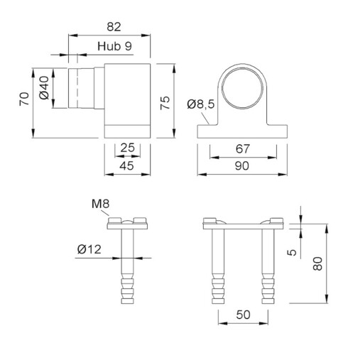 Butoir de porte Woelm KWS 2024.02, à visser, en aluminium laqué argent.