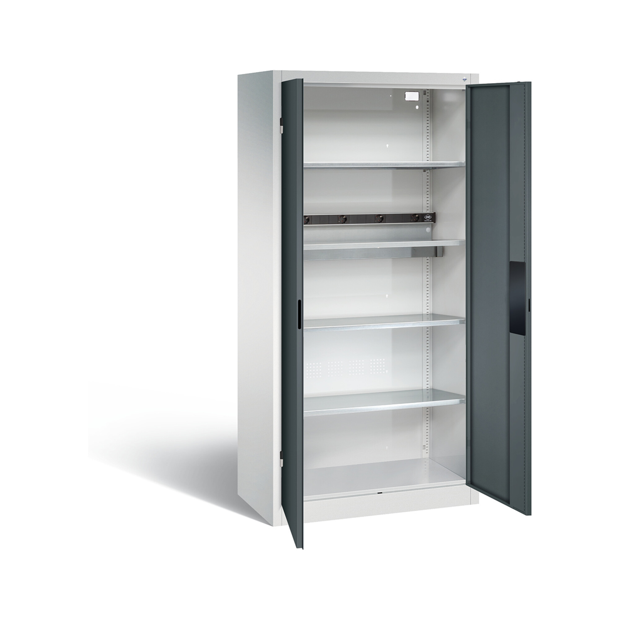 C+P Akku-Ladeschrank für 5 E-Werkzeuge, H1950xB930xT500mm, Anthrazitgrau/Lichtgrau ; C + P Möbelsysteme