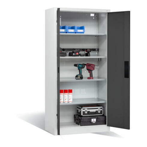 C+P Akku-Ladeschrank für 5 E-Werkzeuge, H1950xB930xT500mm, Anthrazitgrau/Lichtgrau