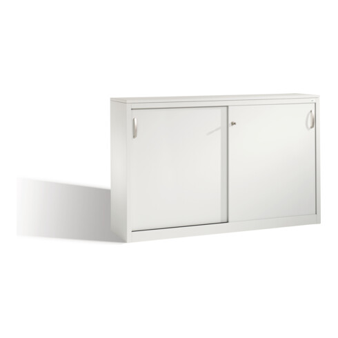 C+P Akten-Sideboard Acurado mit Schiebetüren, 2 x 2 Ordnerhöhen, H1000xB1600xT400mm Front Lichtgrau Korpus Lichtgrau