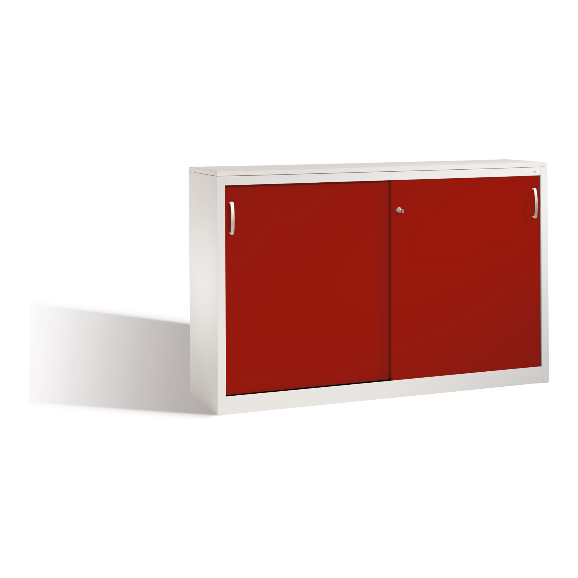C+P Akten-Sideboard Acurado mit Schiebetüren, 2 x 2 Ordnerhöhen, H1000xB1600xT400mm Front Rubinrot Korpus Lichtgrau ; C + P Möbelsysteme