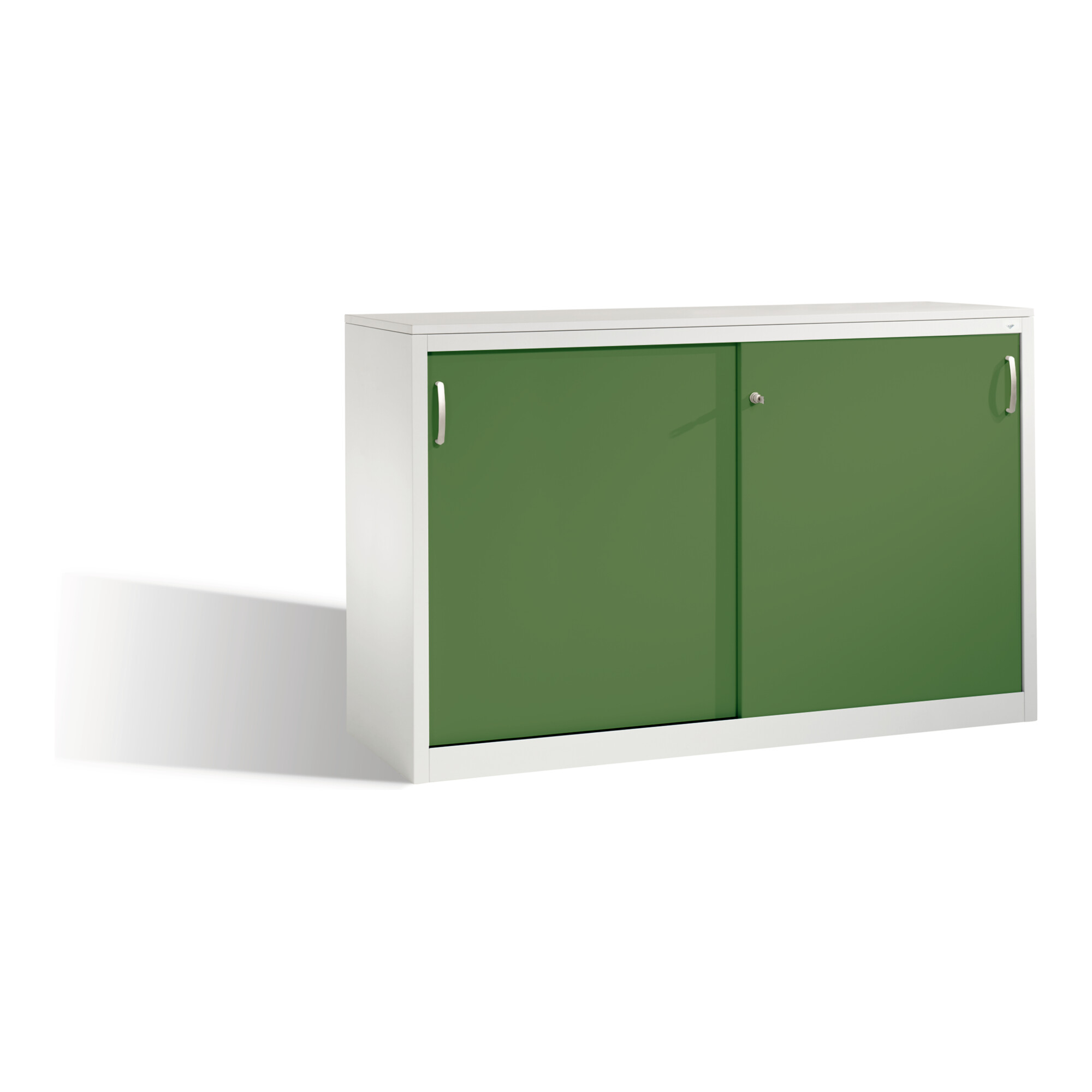 C+P Akten-Sideboard Acurado mit Schiebetüren, 2 x 2 Ordnerhöhen, H1000xB1600xT500mm Front Resedagrün Korpus Lichtgrau ; C + P Möbelsysteme