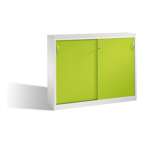 C+P Akten-Sideboard Acurado mit Schiebetüren, 2 x 3 Ordnerhöhen, H1200xB1600xT400mm Front Viridingrün Korpus Lichtgrau